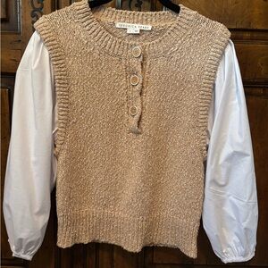 Veronica Beard Beige Knit Sweater with White Sleeves